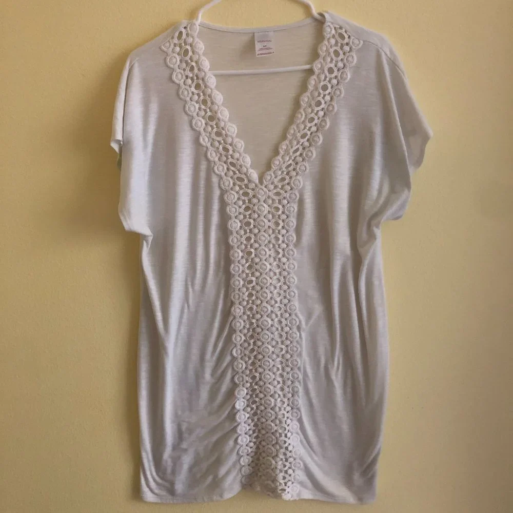 White Merona Swimsuit Coverup w/Front Lace Detailing